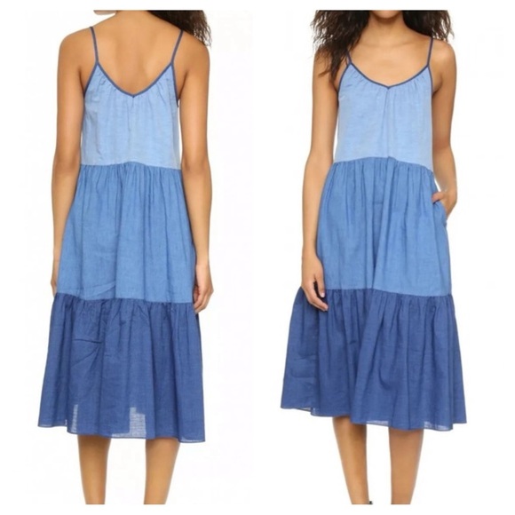 M.i.h. Jeans Blue Chambray Colorblock Sunset Three Tiered Sundress - Picture 1 of 10